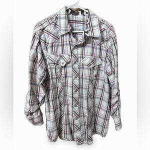 Ariat Men's Red and Gray Plaid Casual Button Down Shirt